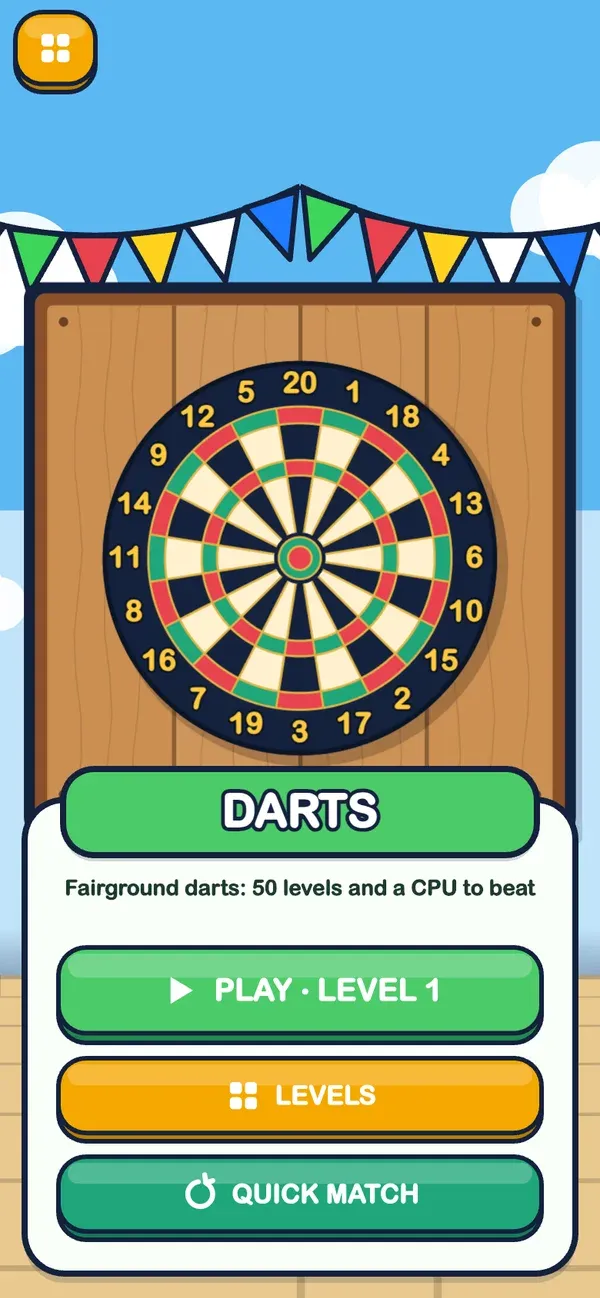 Darts: first screen of the game