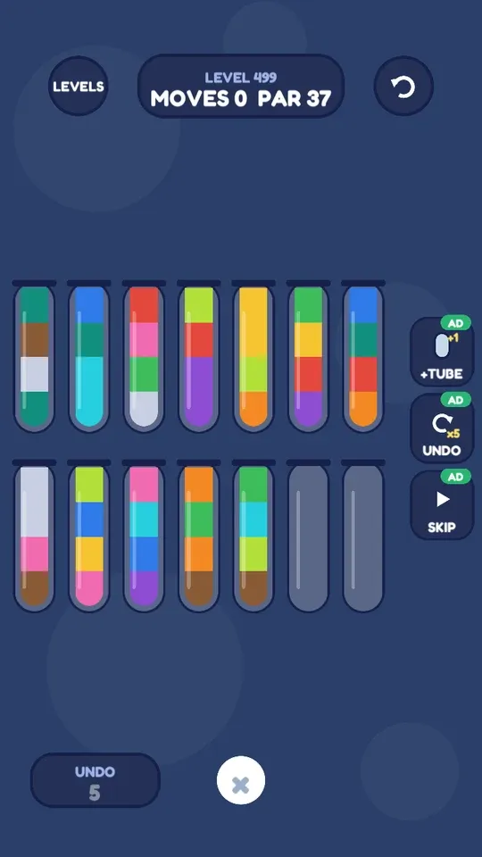 Water Sort with twelve colours, from Funzoo